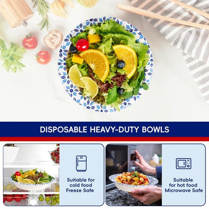JOLLY CHEF 160 Count Paper Bowls 20 oz Soak Proof, Heavy Duty Printed Disposable Bowls Bulk for Dinner or Lunch