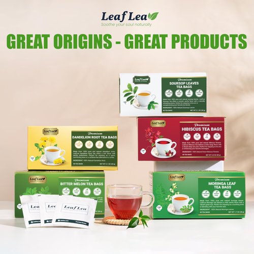 LeafLea 120 Soursop Tea Bags, from 100% Natural Pure Soursop Graviola Leaves, Improve Digestion, Support Healthy Skin & Sleep, Herbal Tea Caffeine-free, Hojas De Guanabana Tea, Non-GMO, Pack of 3