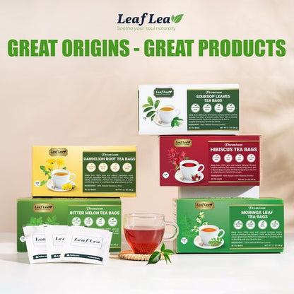 LeafLea 120 Soursop Tea Bags, from 100% Natural Pure Soursop Graviola Leaves, Improve Digestion, Support Healthy Skin & Sleep, Herbal Tea Caffeine-free, Hojas De Guanabana Tea, Non-GMO, Pack of 3