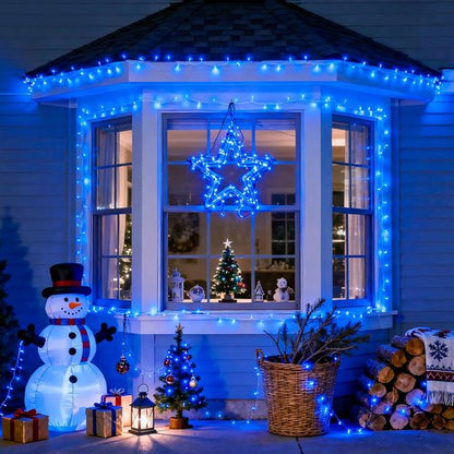 JMEXSUSS 100 LED Blue Christmas Lights - 33ft Clear Wire Fairy String Lights with 8 Modes for Indoor/Outdoor Use