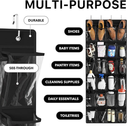 Simple Houseware Over The Door Shoe Organizer - 24 Large Clear Pockets, Black (56" x 22.5")