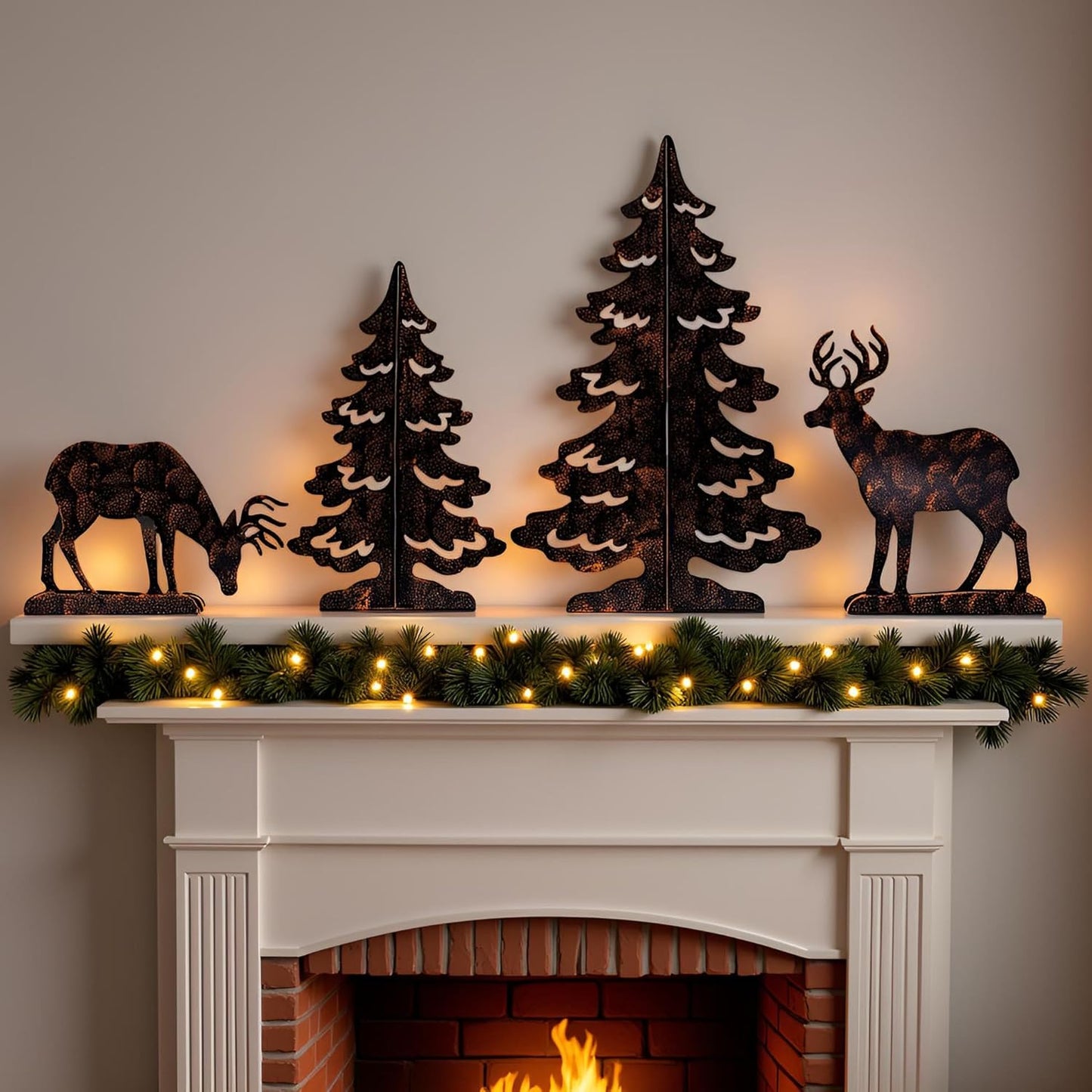 YULETIME 4-Piece Metal Christmas Reindeer & Tree Silhouette Set - Festive Holiday Tabletop Decor