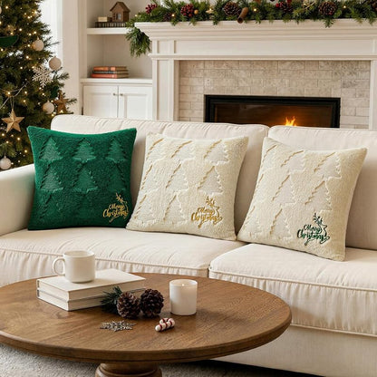 MIULEE 20x20 Inch Christmas Pillow Covers Set of 2 — Beige & Green with Tree & Reindeer Pattern (Variation: Beige and Green+20" x 20" (Pack of 2))