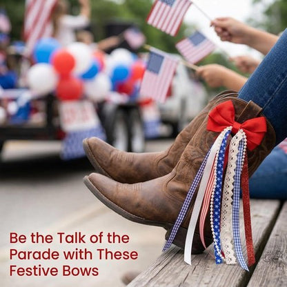 Ickasi Ribbon Bow Ribbons - Holiday & Birthday Accessory Decor | 2 Patriotic Boot Charms for Women