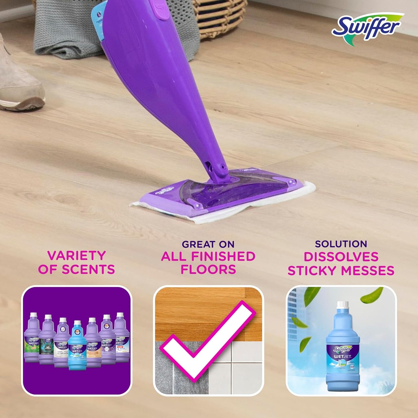 Swiffer WetJet Multi-Purpose Floor Cleaner Solution - Febreze Lavender Scent, 1.25L (Pack of 2)