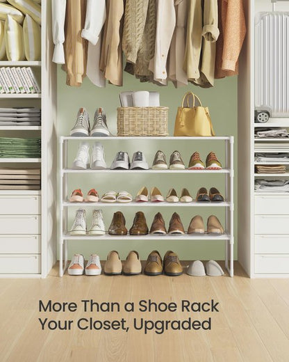 SONGMICS Shoe Rack, 4-Tier Shoe Organizer, Metal Storage Shelf, Upright or Upside Down, for 20-25 Pairs, Stackable, for Entryway, 11.8 x 36.2 x 29.1 Inches, Pearl White ULSA014WK01