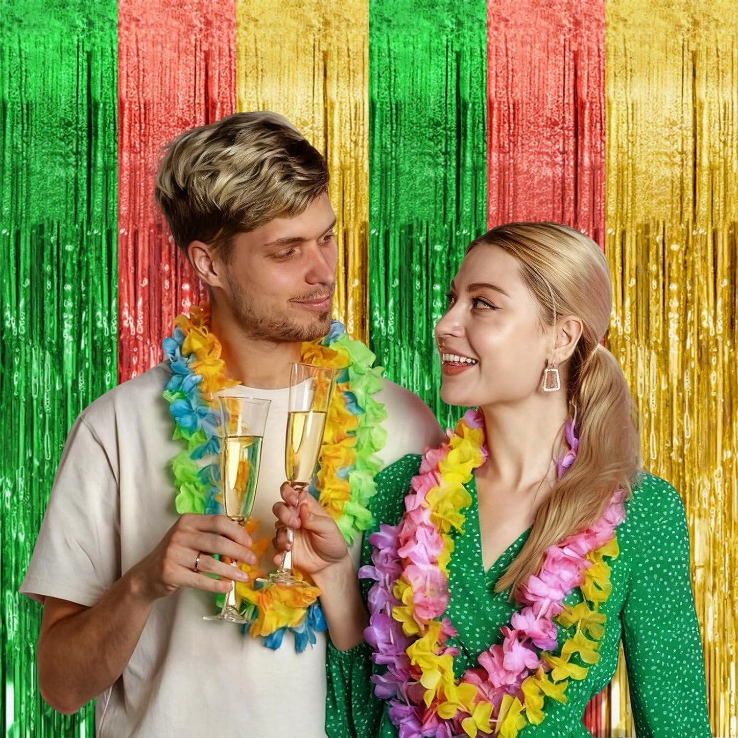 Skiennix Hawaii Party Backdrop - Vibrant Foil Fringe Curtains for Summer Celebrations | 2 Pack