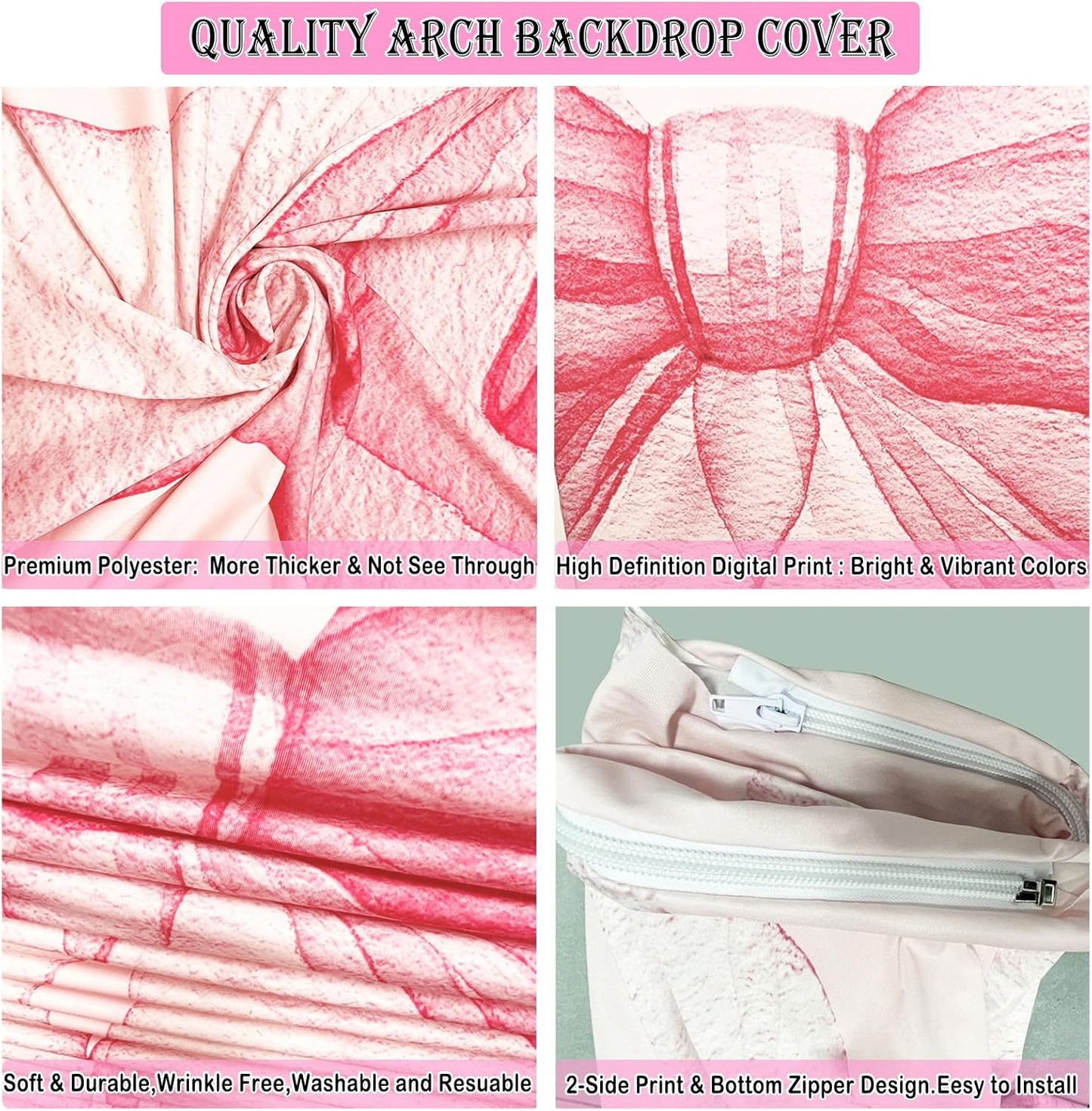 Sensfun Pink Bow Arch Backdrop - 2-Sided Pastel Pink Bowknot Cover for Birthday & Wedding Decor | 2.6x6ft