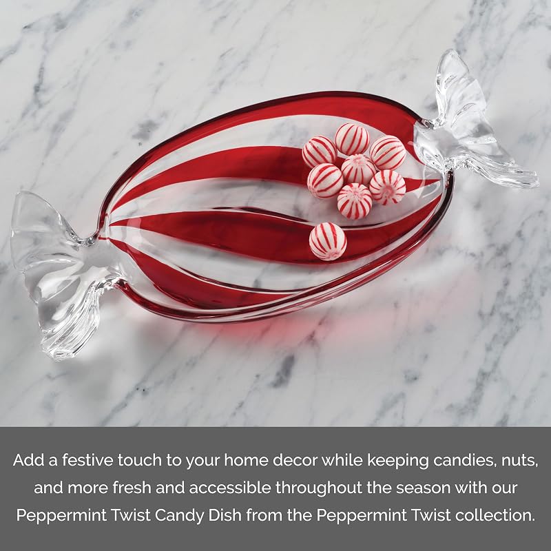 Peppermint Twist Candy Dish - Glass 13.75 Inch Holiday Celebration Serving