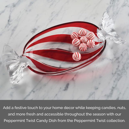 Peppermint Twist Candy Dish - Glass 13.75 Inch Holiday Celebration Serving