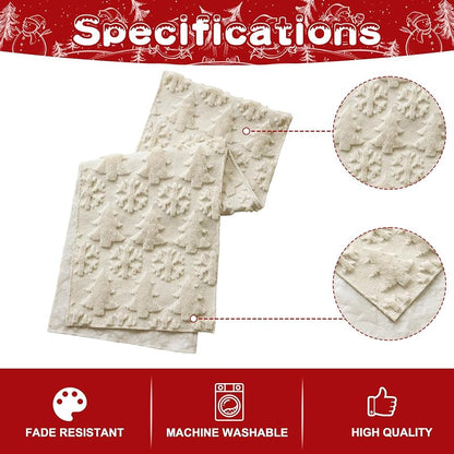 Christmas Table Runner 13x60 Inch Beige with 3D Tree & Snowflake Pattern – Faux Fur, Indoor/Outdoor Farmhouse Decor (Variation: Beige+Table Runner, 13" x 60")