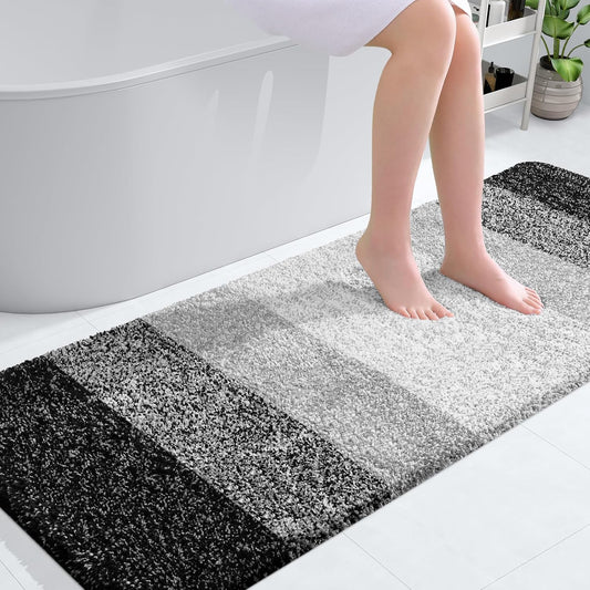 OLANLY Bathroom Runner Rug - Extra Soft Microfiber, Quick Dry & Machine Washable | 59"x24", Black
