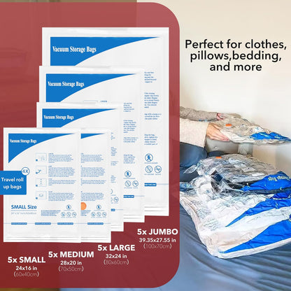 Skiennix Vacuum Seal Bags - Space-Saving Storage for Clothing & Bedding | 24 Pack with Electric Pump