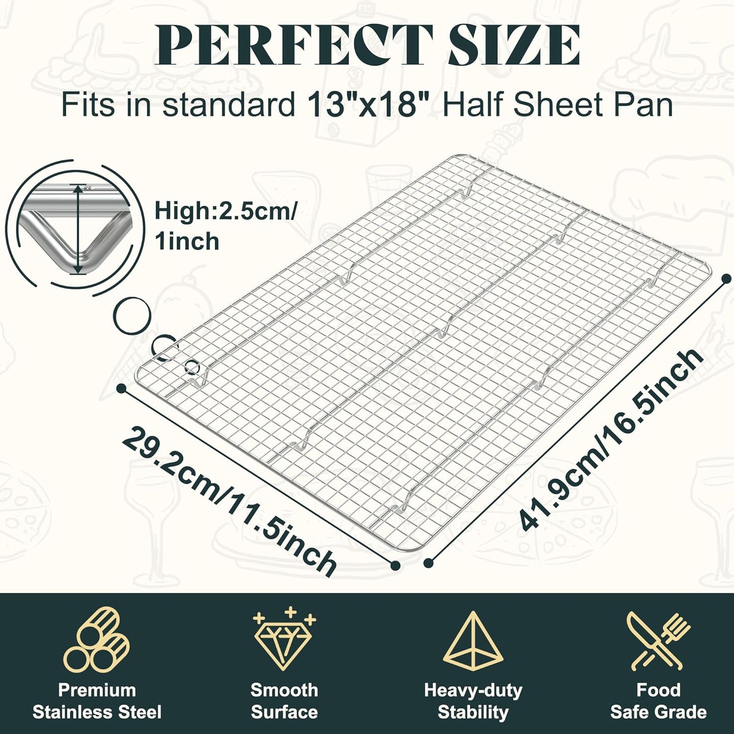 Premium Stainless Steel Cooling Racks by [Brand Name] - Heavy Duty Oven Safe | 11.5"x16.5" Set of 2 for Baking & Roasting