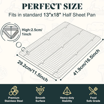 Premium Stainless Steel Cooling Racks by [Brand Name] - Heavy Duty Oven Safe | 11.5"x16.5" Set of 2 for Baking & Roasting