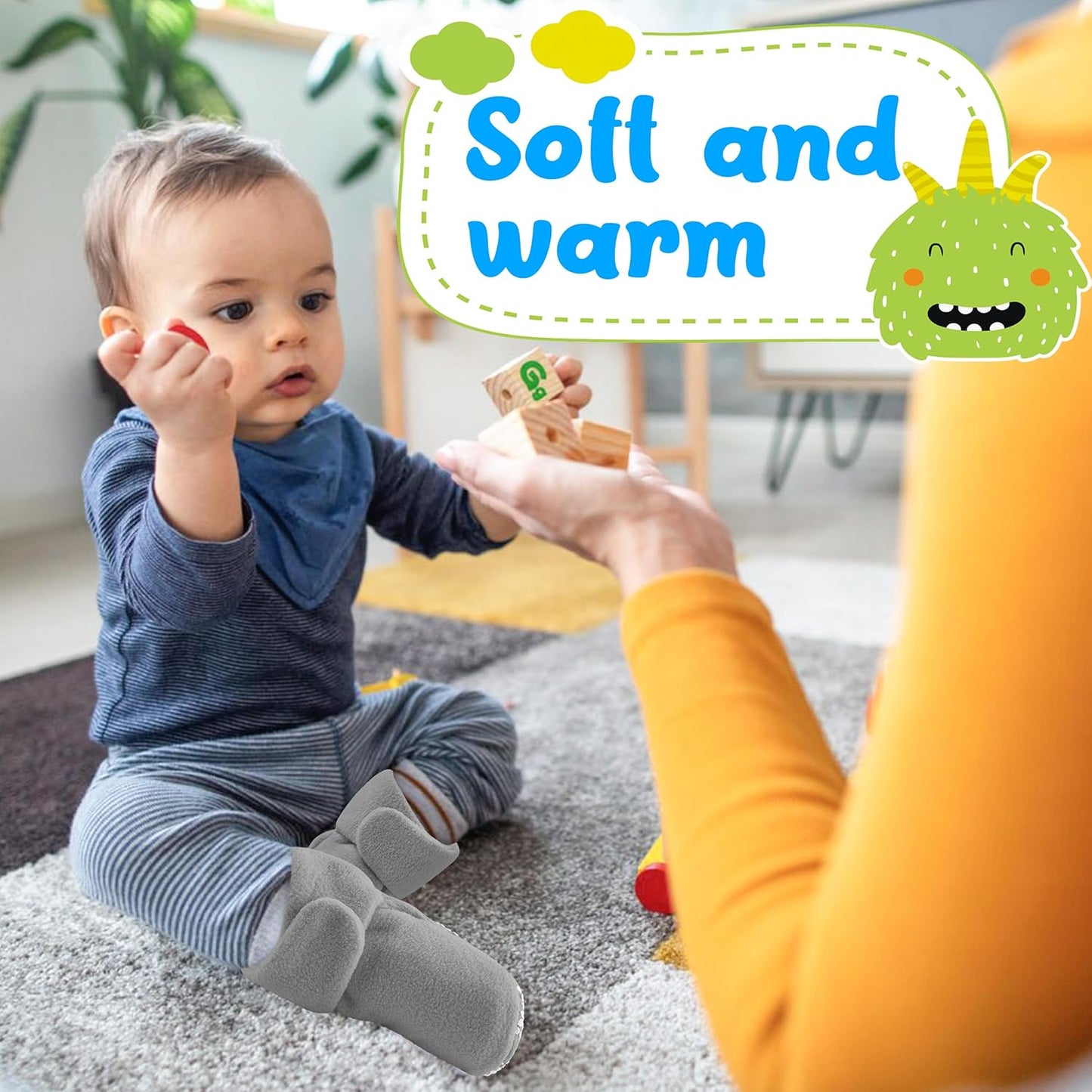 Pro Goleem Fleece Baby Booties - Warm Cozy Slippers | Non-Slip Adjustable Newborn Shoes for Boys & Girls