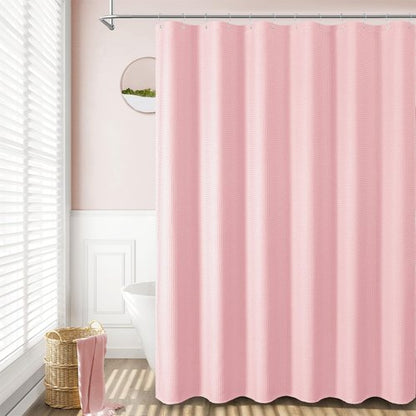 Dynamene Extra Long Fabric Shower Curtain - Waffle Weave 90 Inches Long Heavy Duty Cloth Shower Curtains for Bathroom, 256GSM Tall Hotel Luxury Bath Curtain Set with 12 Plastic Hooks, Pink