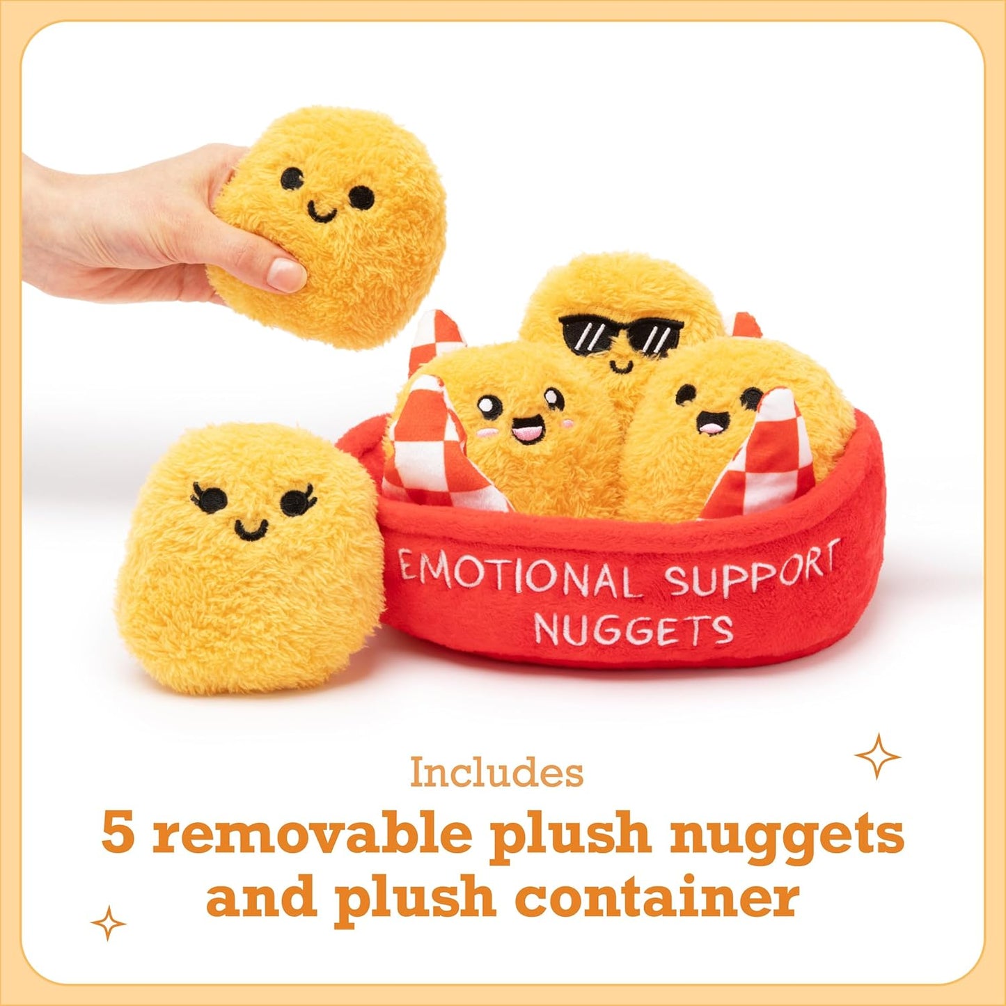 Relatable Emotional Support Chicken Nuggets - Cuddly Plush Toys Set with 5 Stuffed Animals & Basket