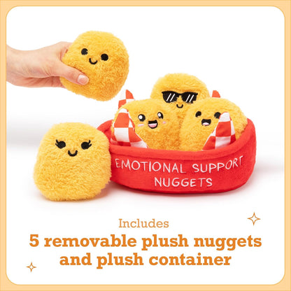 Relatable Emotional Support Chicken Nuggets - Cuddly Plush Toys Set with 5 Stuffed Animals & Basket