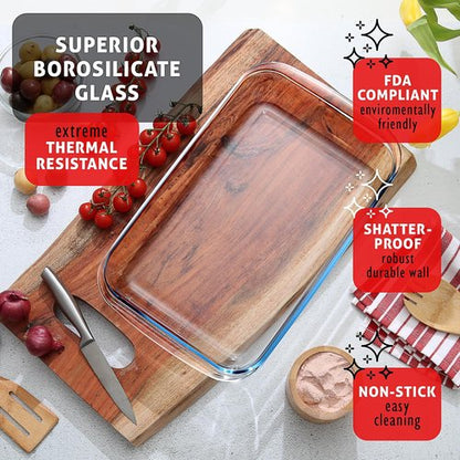 EATEX 8-Piece Deep Glass Casserole Set - Oven-Safe Bakeware with Plastic Lids | Perfect for Lasagna & Leftovers
