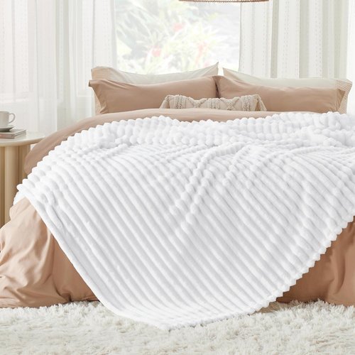Bedsure GentleSoft California King Size Blanket - Cozy White Fleece Throw, 102x96 Inches, Perfect Gift for Women