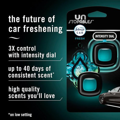 Febreze Car Air Freshener - Odor-Fighting Vent Clip | Long-Lasting Unstopables Fresh Scent, 4 Count