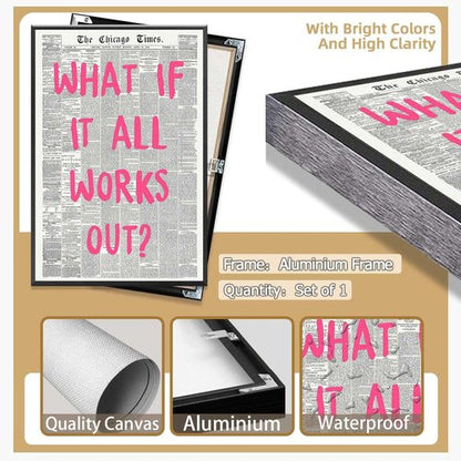 **What If It All Works Out Poster - Retro Newspaper Canvas Wall Art | Positive Affirmation Decor 12x16in**