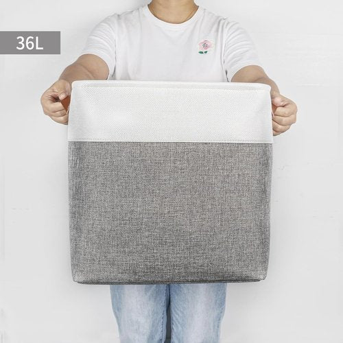 Bagnizer 13x13 Cube Storage Bins - Collapsible Fabric Boxes for Organizing Toys, Clothes | 4 Pack (Grey & White)