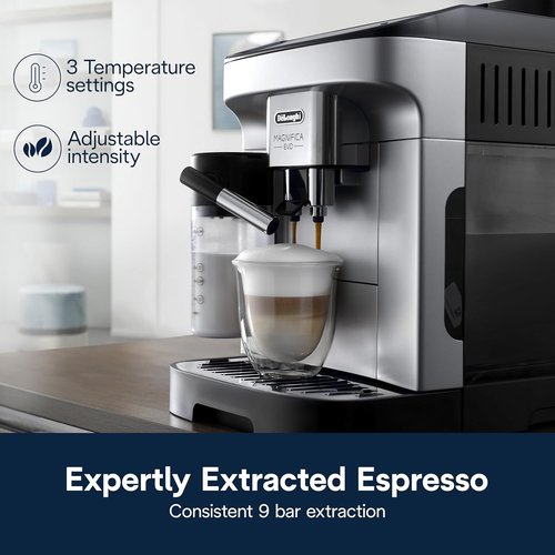 De'Longhi Magnifica Evo Automatic Espresso Machine - Built-In Grinder & Auto Milk Frother | Silver ECAM29084SB