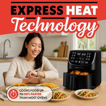 Gourmia Air Fryer - 7 Qt Capacity with LED Display & 12 One-Touch Presets | Nonstick Basket & Crisper Tray, Black