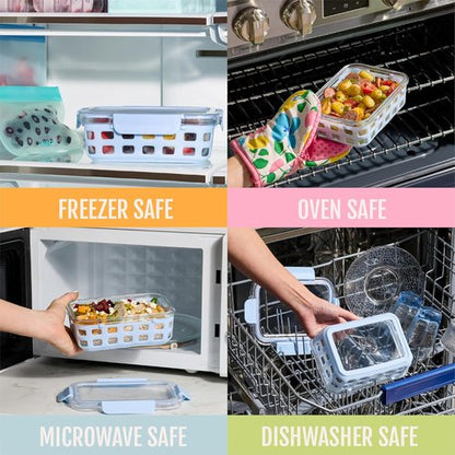 Ello Duraglass Meal Prep Set - 10-Piece Glass Food Storage Containers with Silicone Sleeves | BPA-Free, Dishwasher & Microwave Safe, Meadow