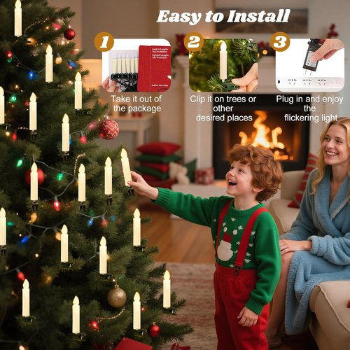 Lewondr LED Christmas Tree Candle Lights - 20 Flameless Clips with Remote & Timer | Beige Holiday Ornaments