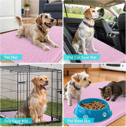 OLANLY Dog Door Mat - Absorbent Non-Slip Washable Doormat for Muddy Paws | 40x32 Pink Chenille Mat