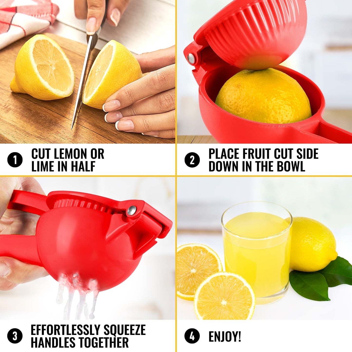 Zulay Premium Quality Metal Lemon Squeezer, Citrus Juicer, Manual Press for Extracting the Most Juice Possible - Red