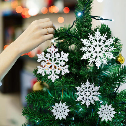 Skiennix 36-Piece Christmas Silver Snowflake Ornaments - Glittery Winter Tree Decorations