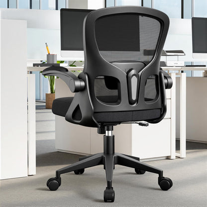 Skiennix Ergonomic Office Chair - Adjustable Lumbar Support & Flip-Up Armrests | Black Mesh Design