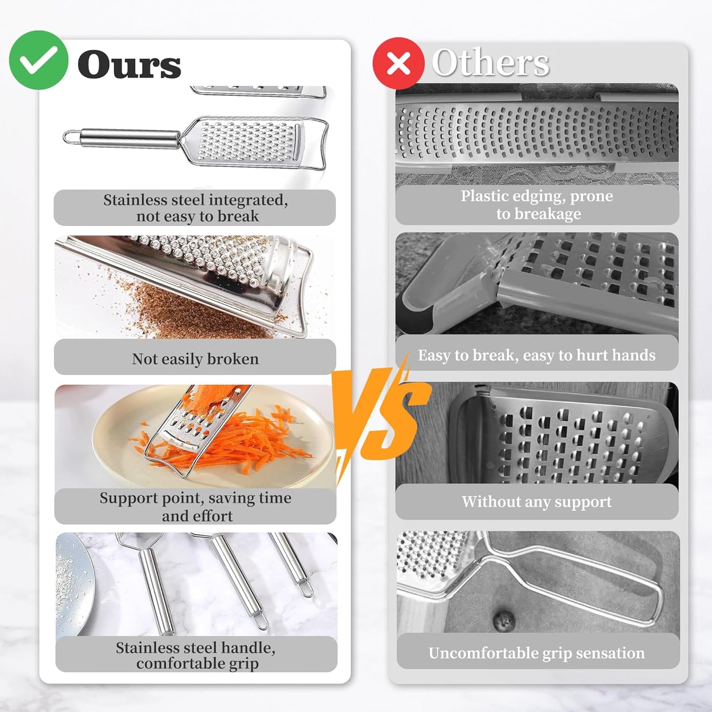 Tongjude Stainless Steel Cheese Grater Set - 5-Piece Kitchen Grater, Peeler & Zester with Cleaning Brush