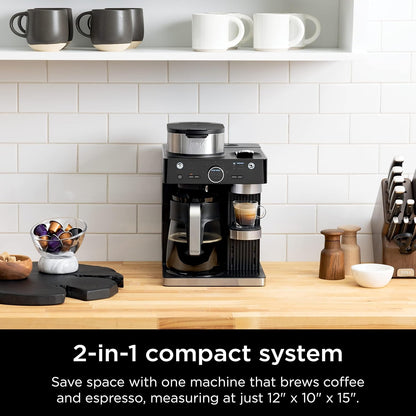 Ninja Espresso Maker - 3 Brew Styles & Built-in Frother | Single-Serve Coffee & Nespresso Compatible, Black