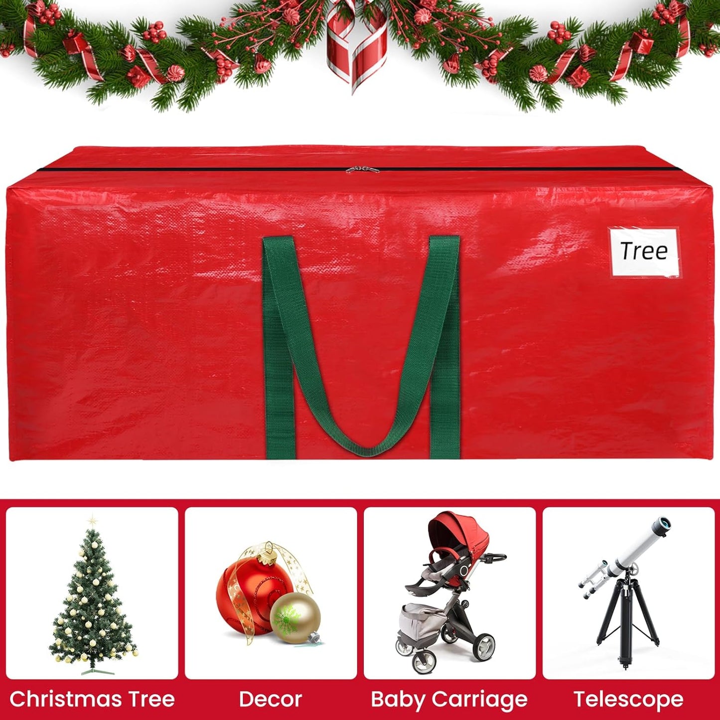 RoomHacks Christmas Tree Storage Bag - Durable Waterproof 9 Ft Xmas Tree Tote with Handles & Tag Pocket