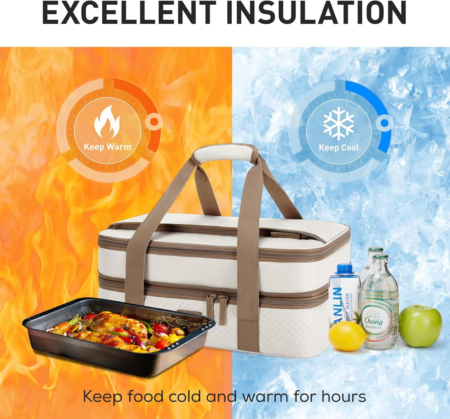 TOURIT Double Decker Insulated Casserole Carrier - Expandable Thermal Food Carrier for Picnics | Fits 9" x 13" Dishes