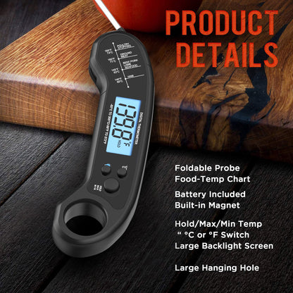Meat Thermometer Digital - Instant Read Waterproof Food Thermometer for Grill, BBQ, Turkey & Candy