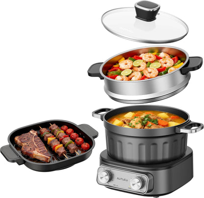 N74SNA Electric Multi-Cooker - 2.5 Quart Hot Pot & Grill Set | PFOA-Free Nonstick for Versatile Cooking