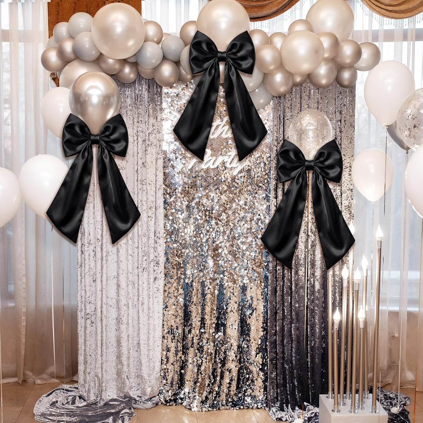 Suncalla Large Satin Bow Decorations - 3 Pcs 2 FT Hanging Wall Decor for Birthdays & Weddings | Black