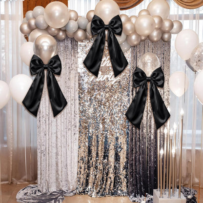 Suncalla Large Satin Bow Decorations - 3 Pcs 2 FT Hanging Wall Decor for Birthdays & Weddings | Black