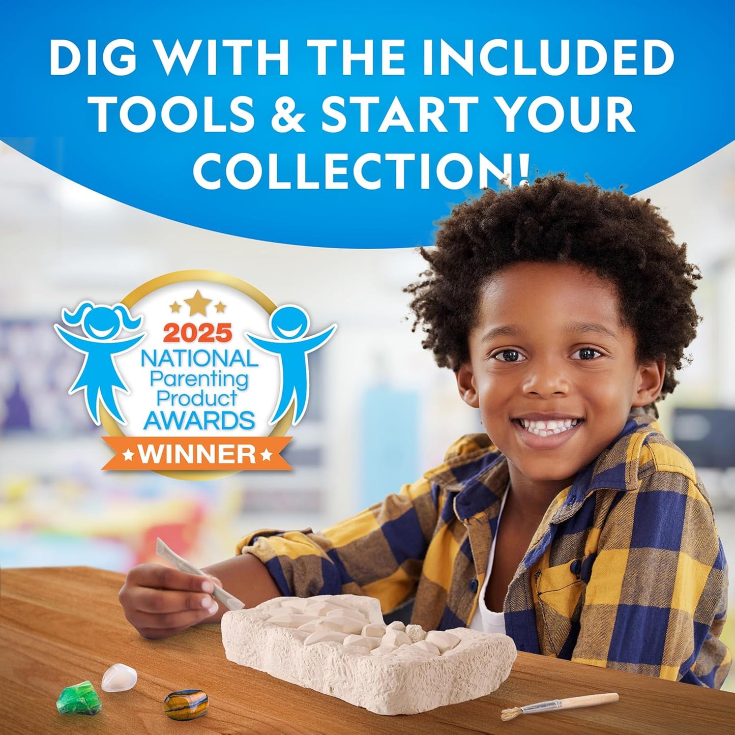 National Geographic Gemstone Dig Kit - Discover 10 Real Gemstones & Crystals | Fun Science Kit for Kids