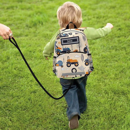 Custom Boys Backpack with Personalized Name - Cute Tractors Beige Schoolbag (Variation: Cute Tractors Beige)