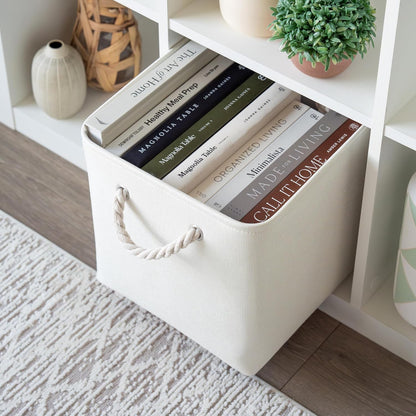 OrganiHaus 12x12 Cube Storage Bins - Foldable Fabric Organizers with Rope Handles | 4-Pack Off-White