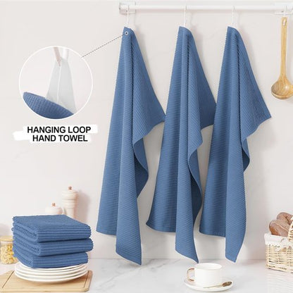 Homaxy Premium Kitchen Towels - Ultra Absorbent 100% Cotton Hand Towels | 18"x28", Navy Blue, 8 Pack