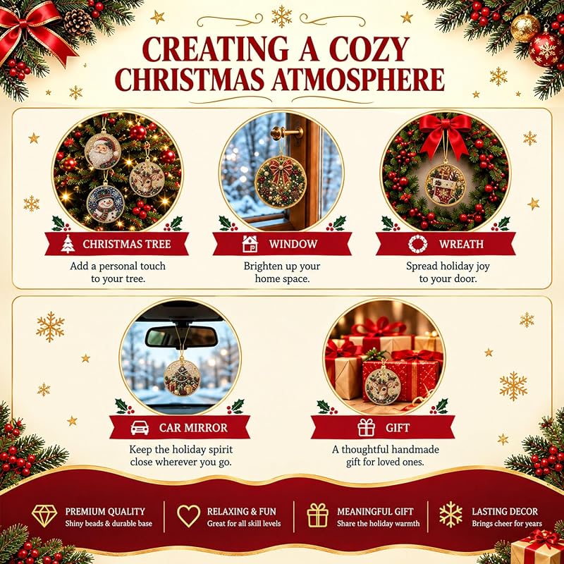 6Pcs Wooden Christmas Ornament DIY Pearl Diamond Art Kit Set
