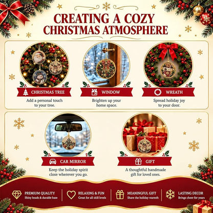 6Pcs Wooden Christmas Ornament DIY Pearl Diamond Art Kit Set